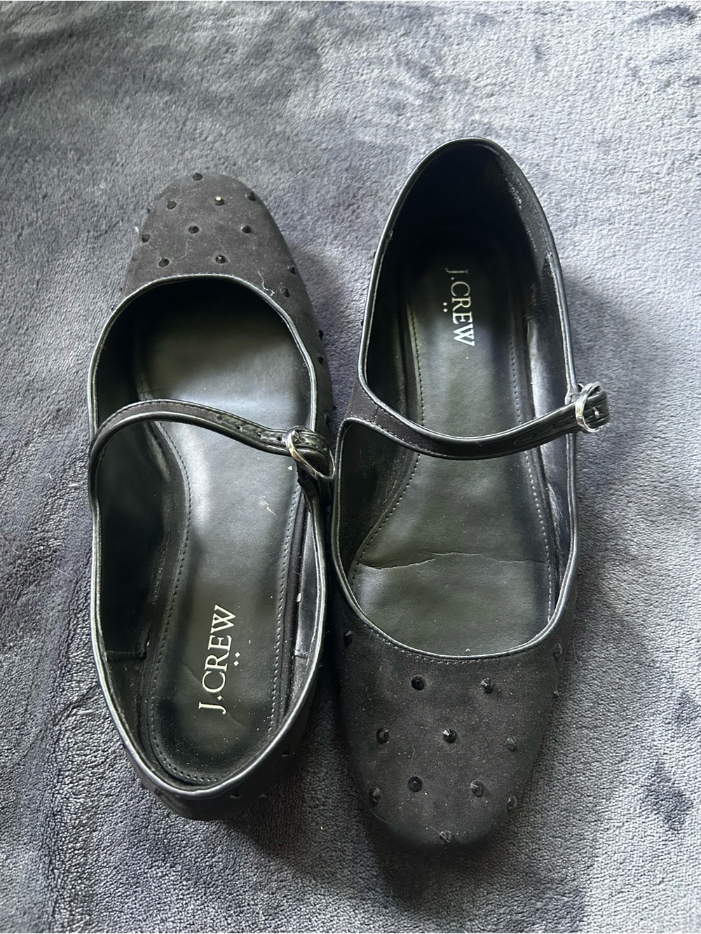 J. Crew Black Mary Jane Flats with Stud Embellishments